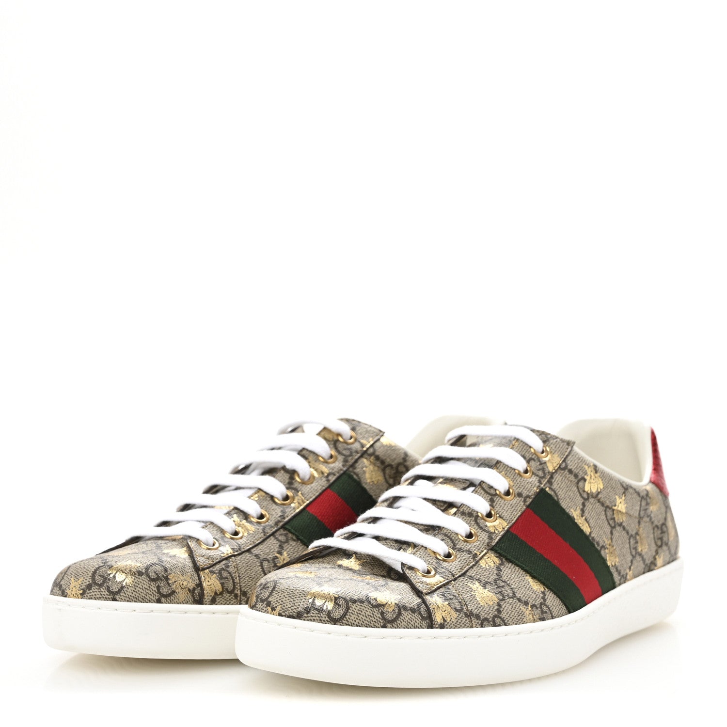 Gucci GG Supreme Monogram Bees Ayers Web Mens Ace Sneakers 10 Beige Oro Green Red 4 of 10