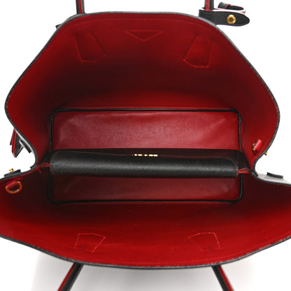 Prada Saffiano Cuir Medium Double Bag Black Fuoco 5 of 17
