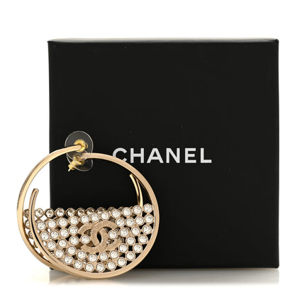 Chanel Metal Strass Crystal CC Hoop Earrings Light Gold 5 of 5