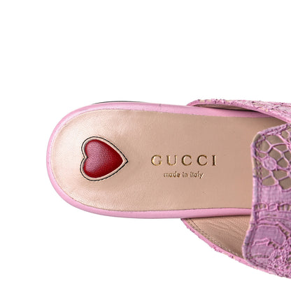 Gucci Lace Malaga Kid Womens Princetown Slippers 37 Sugar Pink Skin Rose 6 of 9