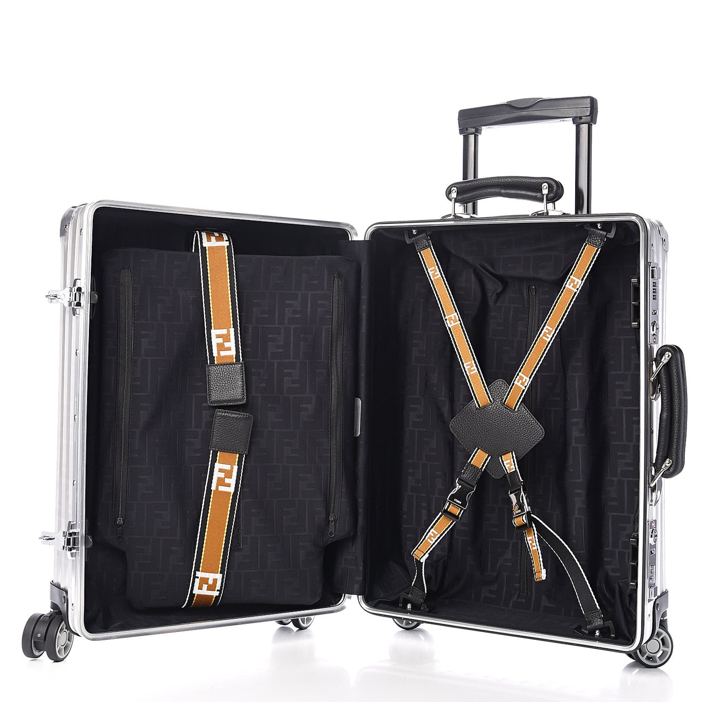 X RIMOWA Aluminum FF Print Roll Away Carry On Luggage Silver