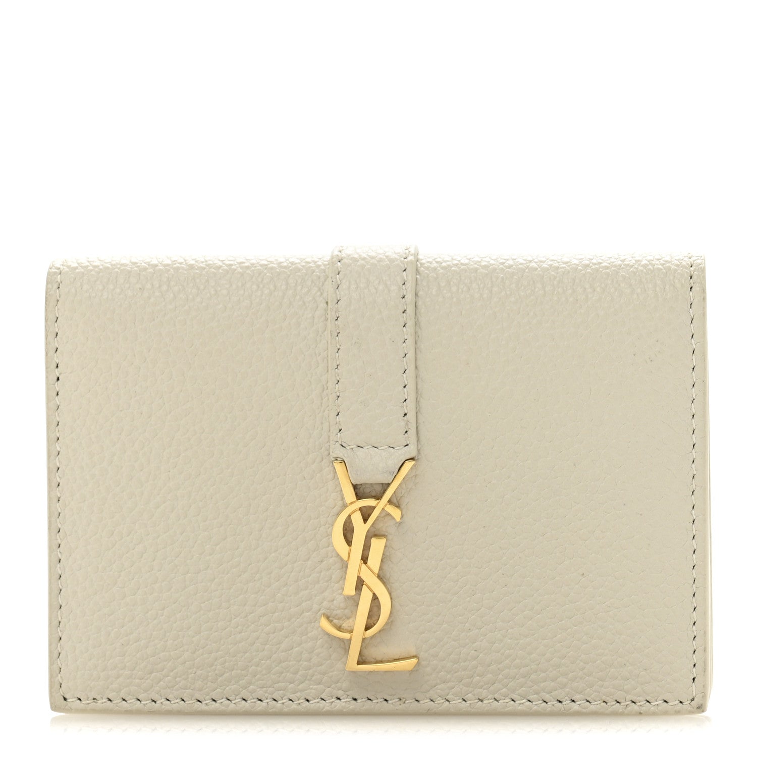 Saint Laurent Grain De Poudre Mixed Matelasse Compact Fold Wallet White 1 of 11