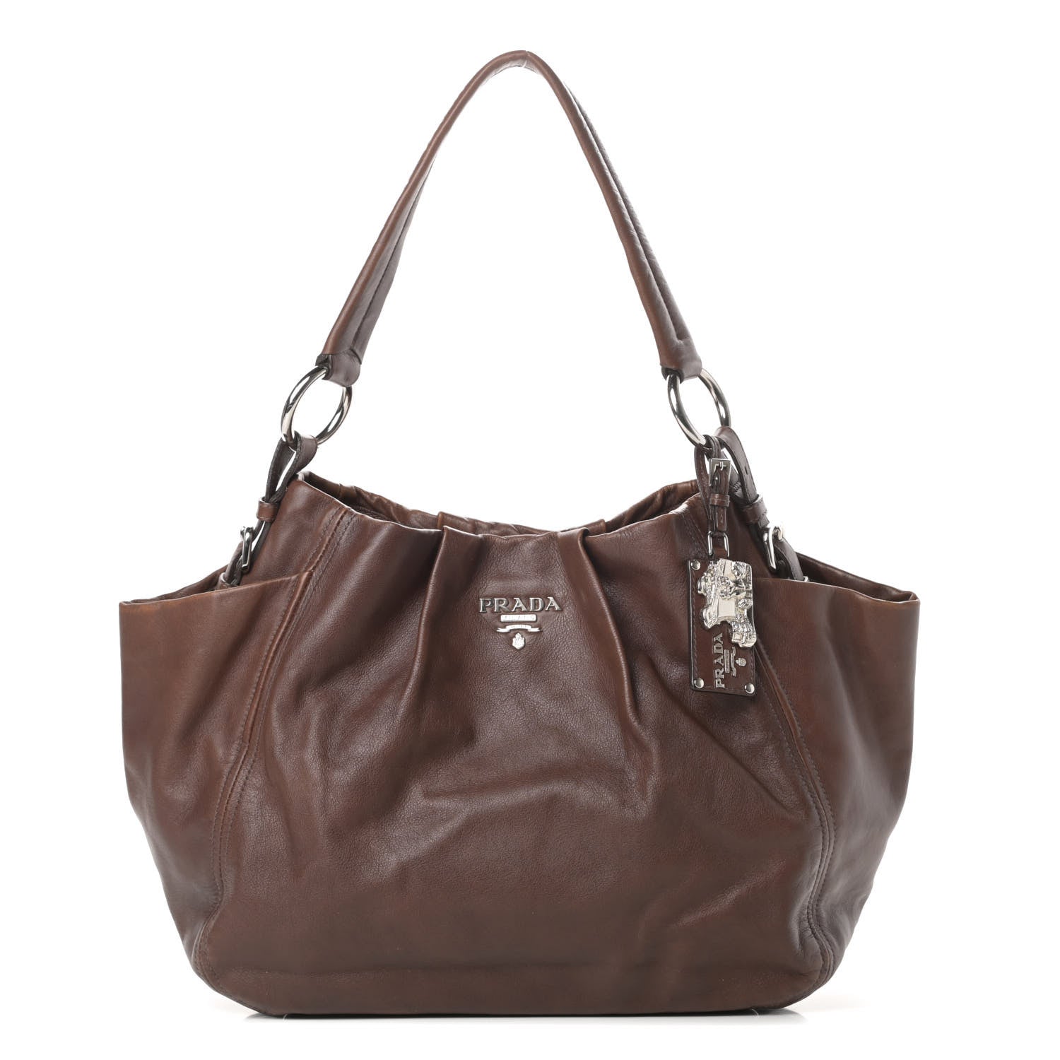 Prada Soft Calf Pleated Two Pocket Hobo Nocciolo 1 of 17