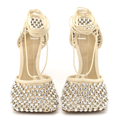 Bottega Veneta Mesh Nappa Crystal Embellished Sparkle Stretch Ankle Tie 90mm Sandals 36 White 3 of 12