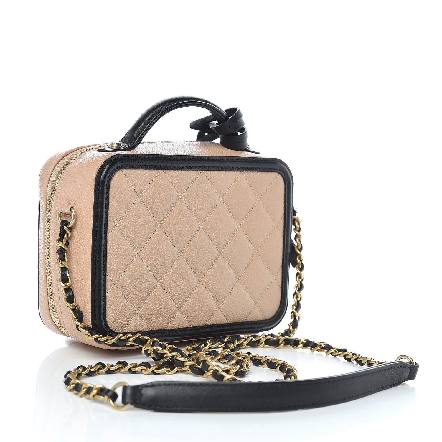 Chanel Caviar Quilted Small CC Filigree Vanity Case Beige Black 3 of 9