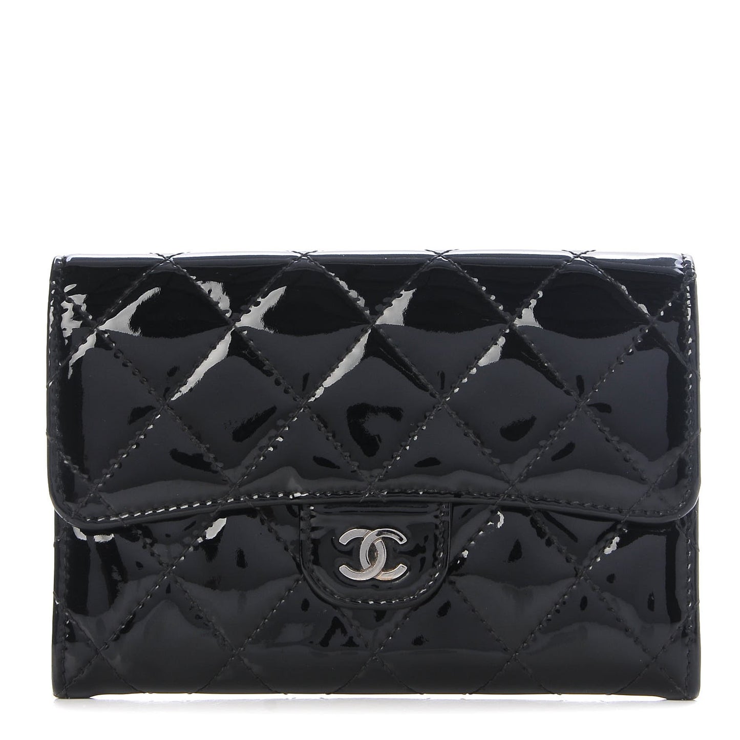 Patent Quilted Small Flap Wallet Black