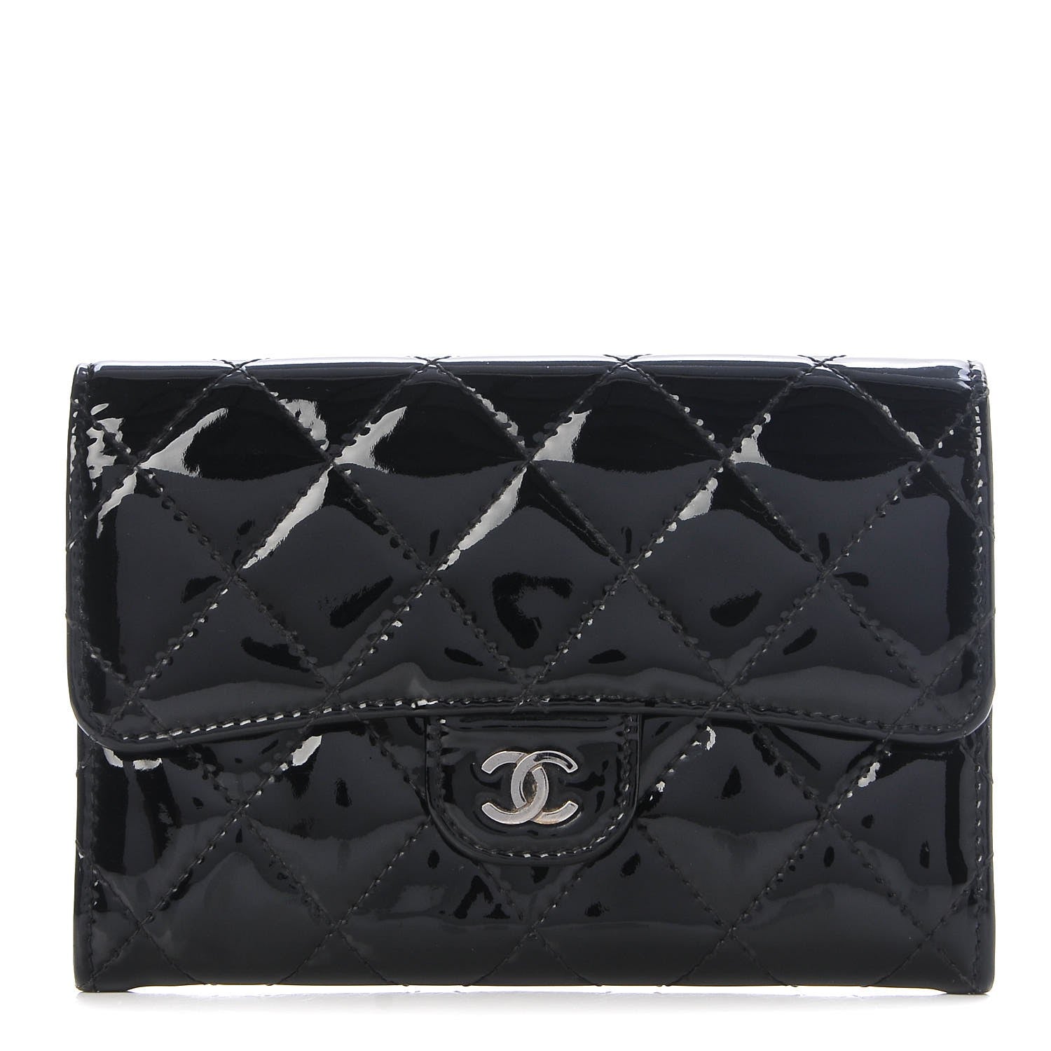 Chanel Patent Quilted Small Flap Wallet Black 1 of 11