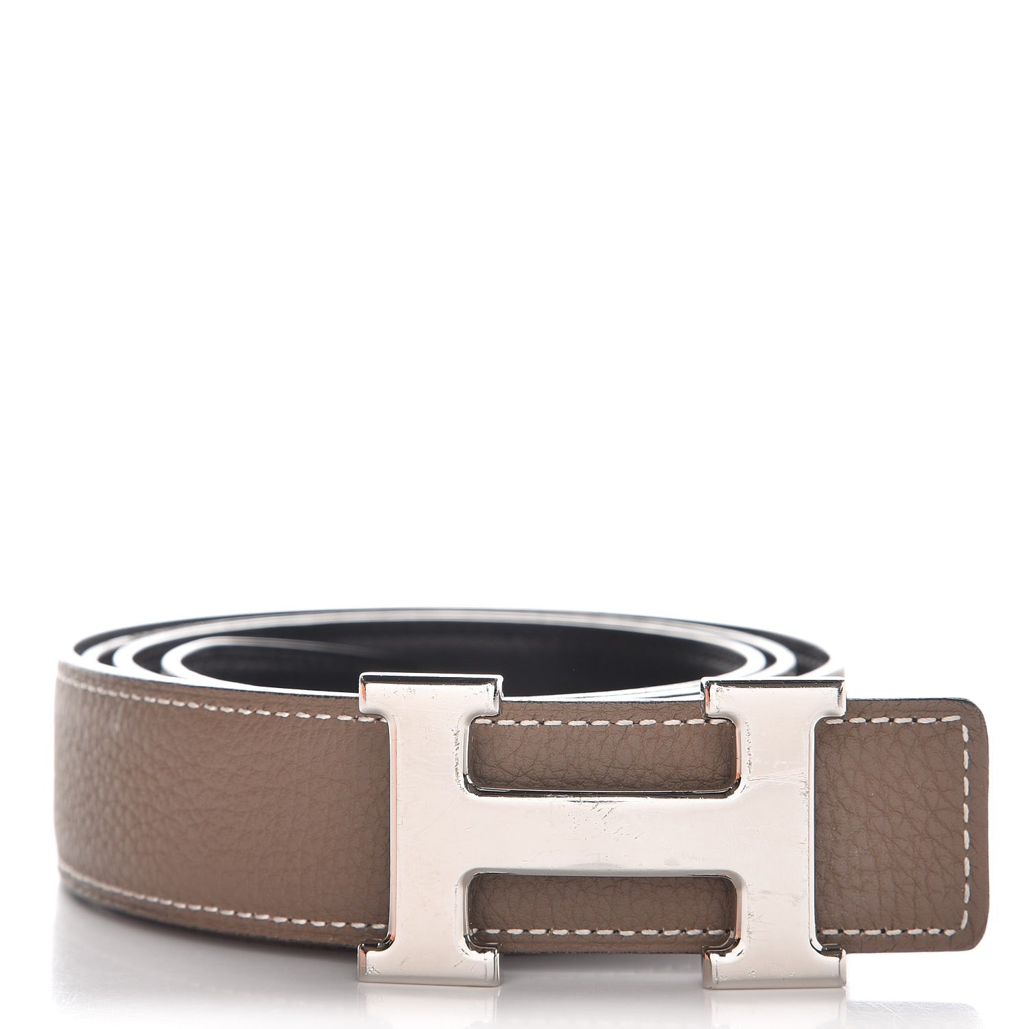 Hermes Box Togo 32mm H Belt 100 Black Etoupe 1 of 10