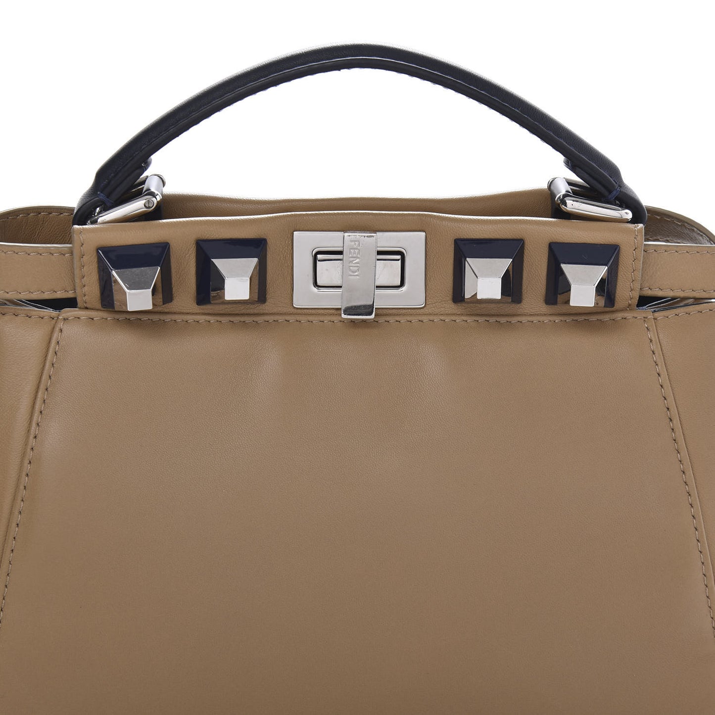 Nappa Bi-Color Studded Mini Peekaboo Iconic Satchel Cuoio Blue