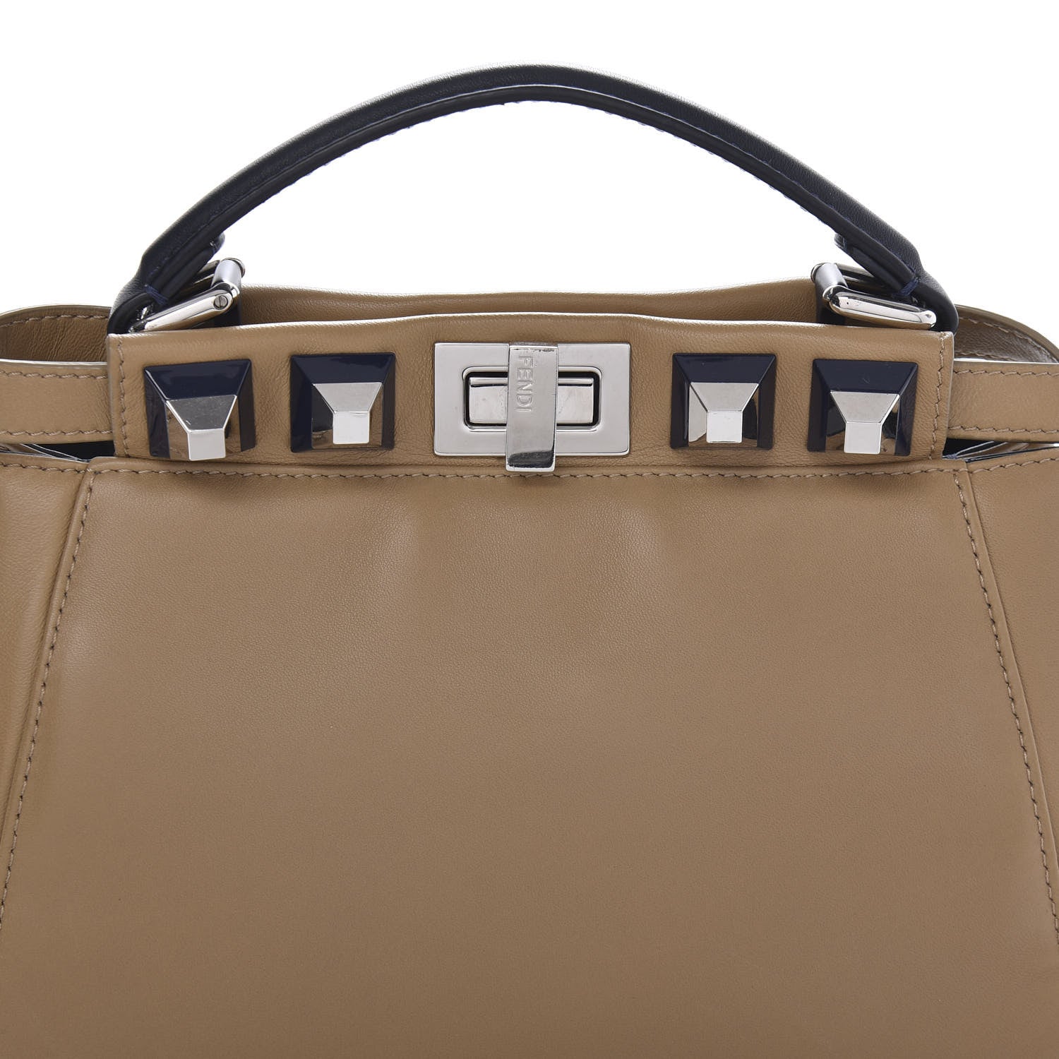 Fendi Nappa Bi-Color Studded Mini Peekaboo Iconic Satchel Cuoio Blue 9 of 9