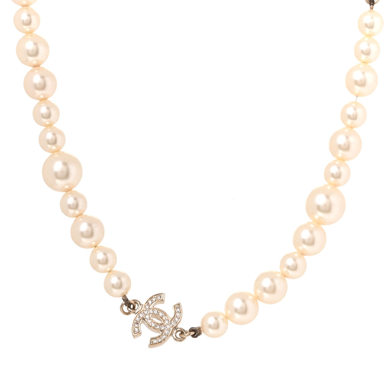 Chanel Crystal Pearl CC Short Necklace Gold 1 of 6