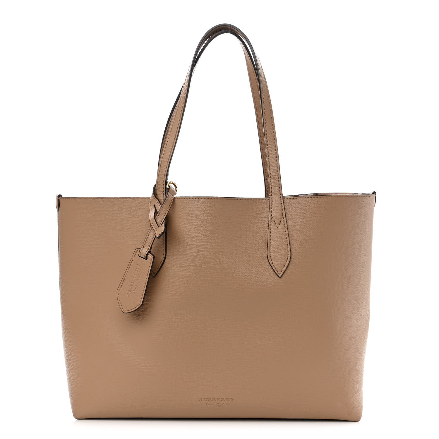 Burberry Grainy Calfskin Haymarket Check Medium Reversible Tote Camel 1 of 16