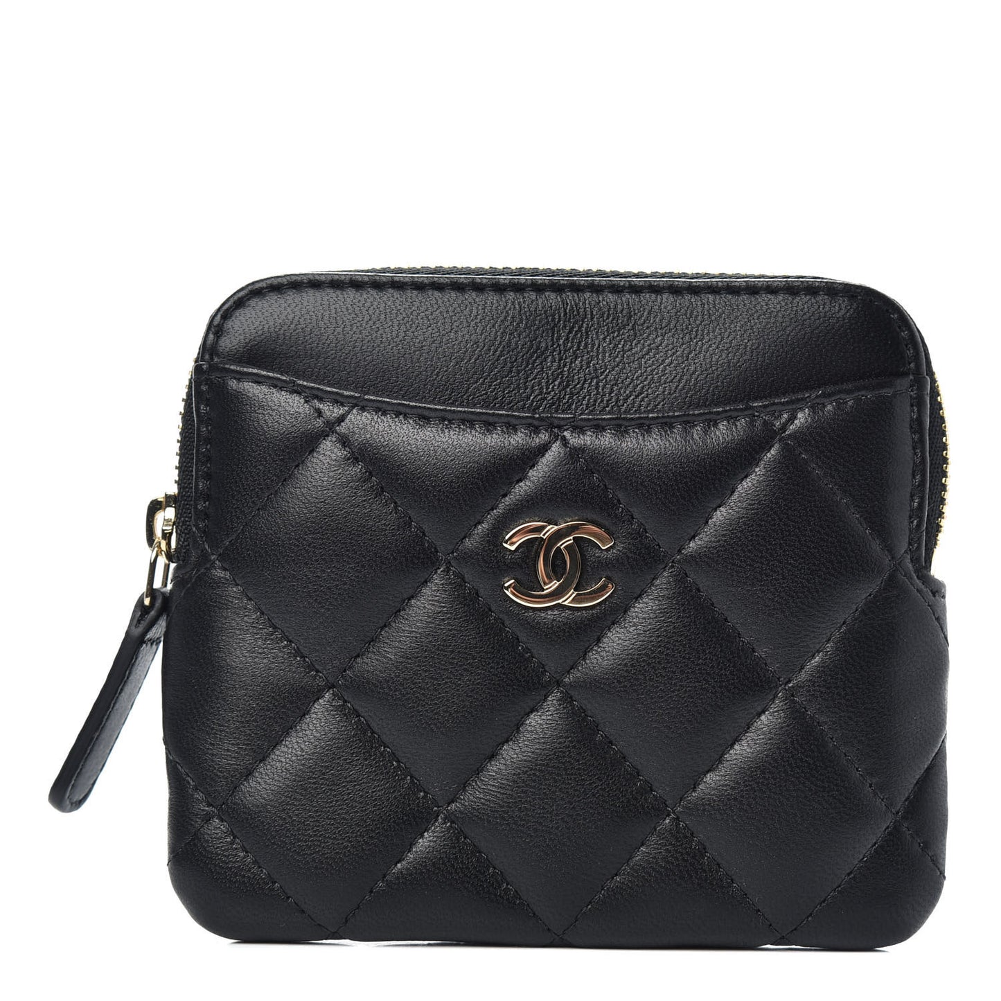 Lambskin Quilted Zip Card Holder Wallet Black