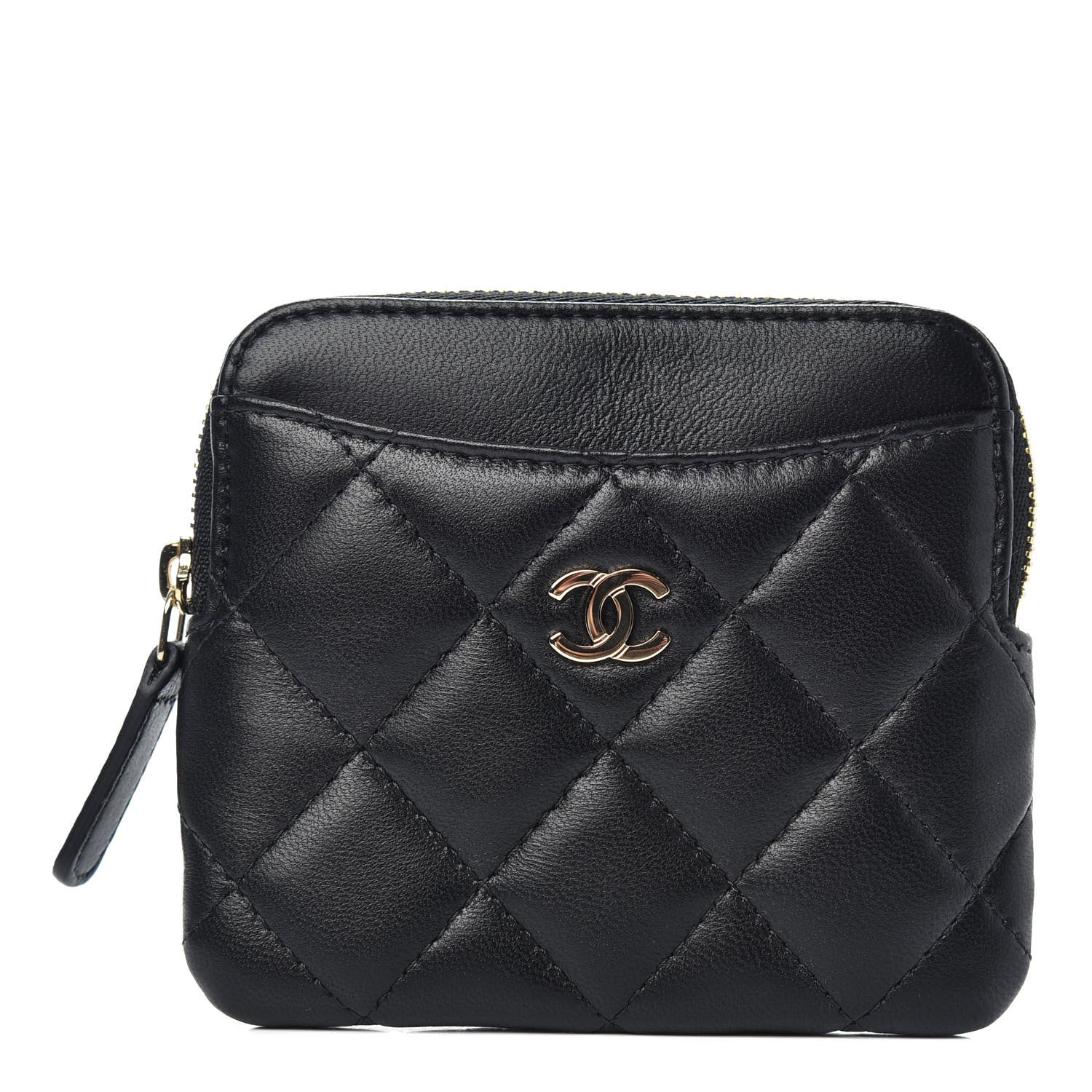Chanel Lambskin Quilted Zip Card Holder Wallet Black 1 of 8