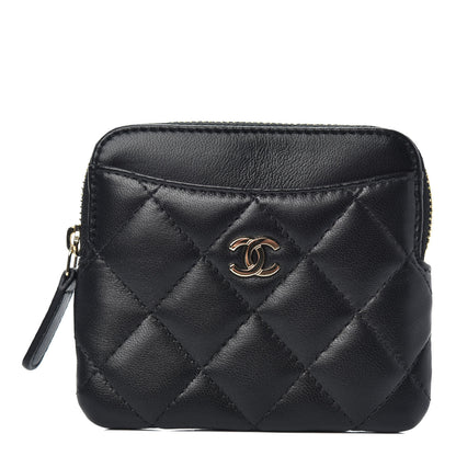 Chanel Lambskin Quilted Zip Card Holder Wallet Black 1 of 8