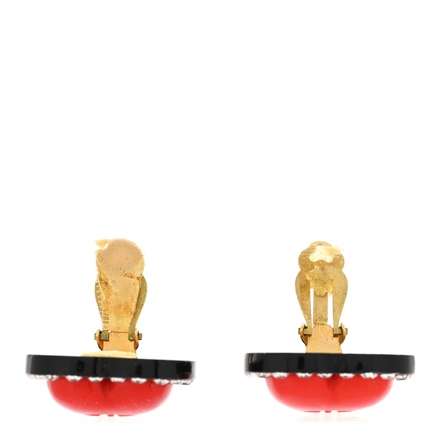 Resin Crystal CC Heart Clip On Earrings Red Black Gold
