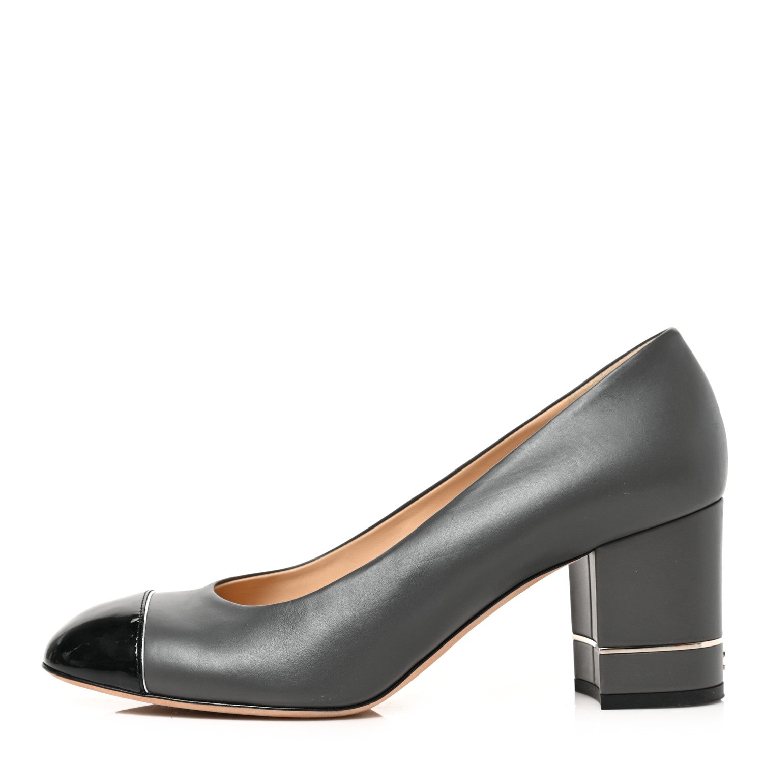 Chanel Lambskin Patent Cap Toe Pumps 41 Gey Black 1 of 8