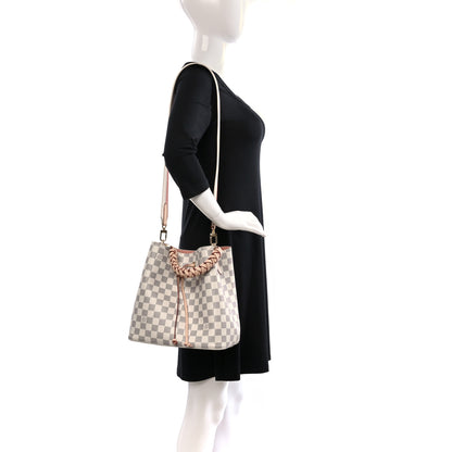 Louis Vuitton Damier Azur Braided Neonoe MM Peach Cream 2 of 9