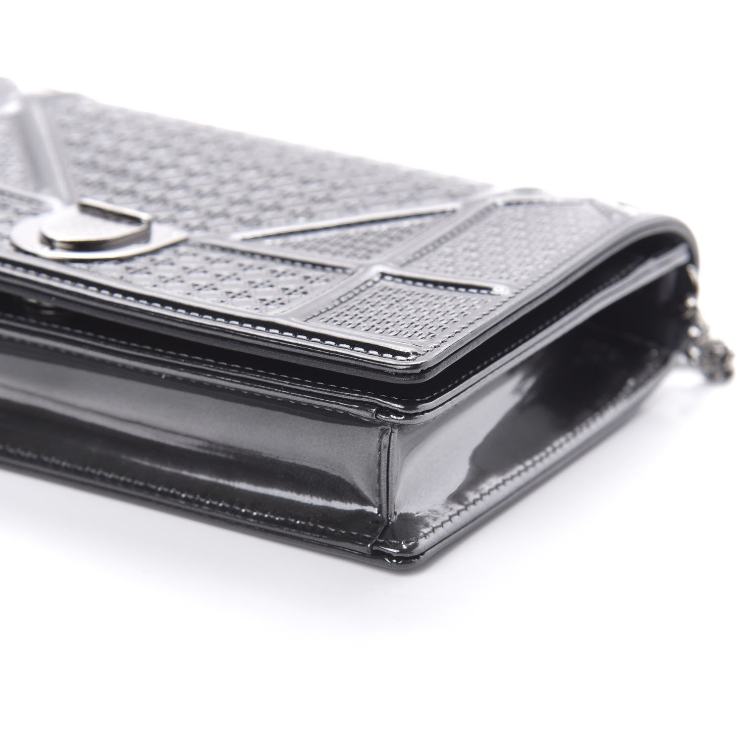 Christian Dior Metallic Patent Micro-Cannage Diorama Wallet on Chain Pouch Onyx Black 9 of 10