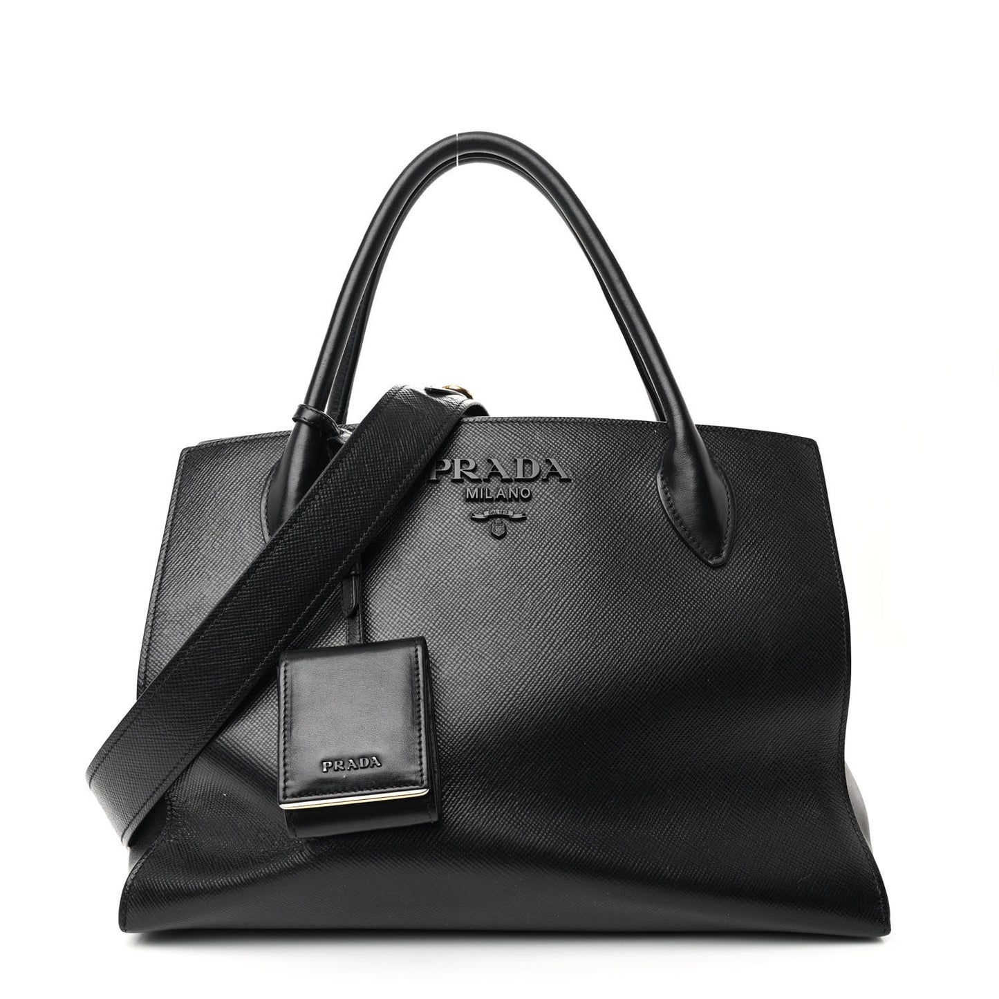 Saffiano Cuir Calfskin Medium Monochrome Top Handle Tote Black