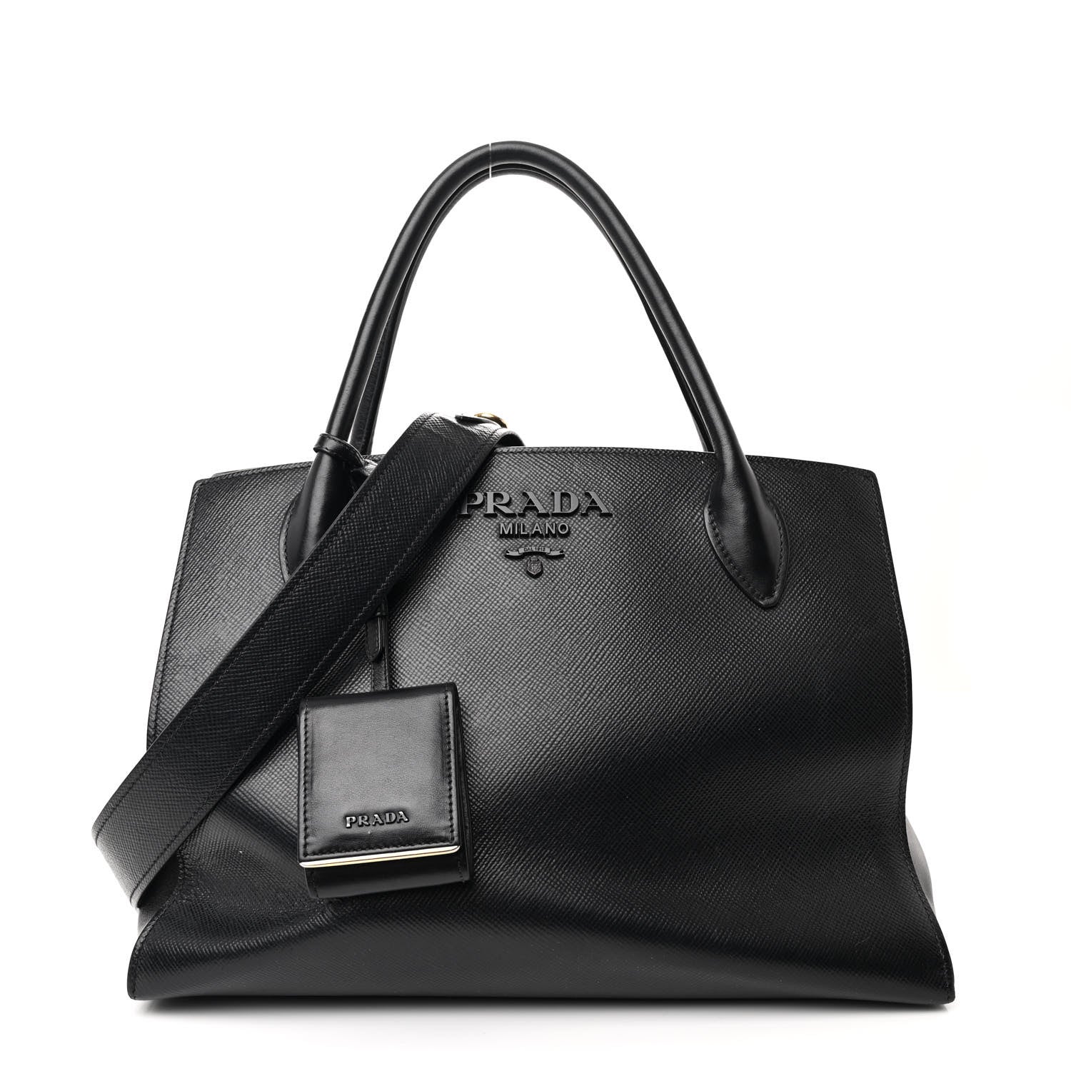Prada Saffiano Cuir Calfskin Medium Monochrome Top Handle Tote Black 1 of 11