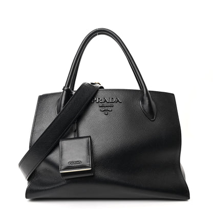 Prada Saffiano Cuir Calfskin Medium Monochrome Top Handle Tote Black 1 of 11