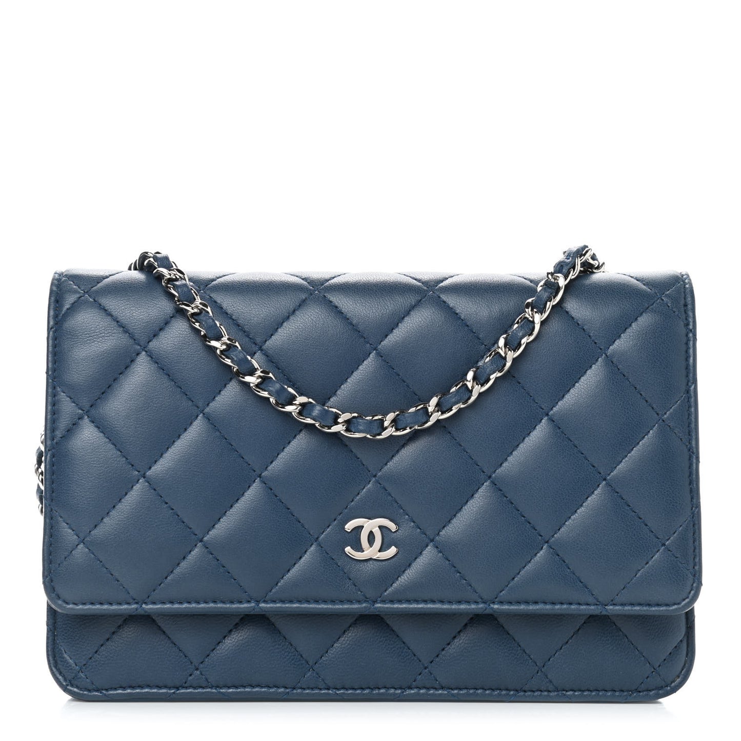 Lambskin Quilted Wallet On Chain WOC Blue