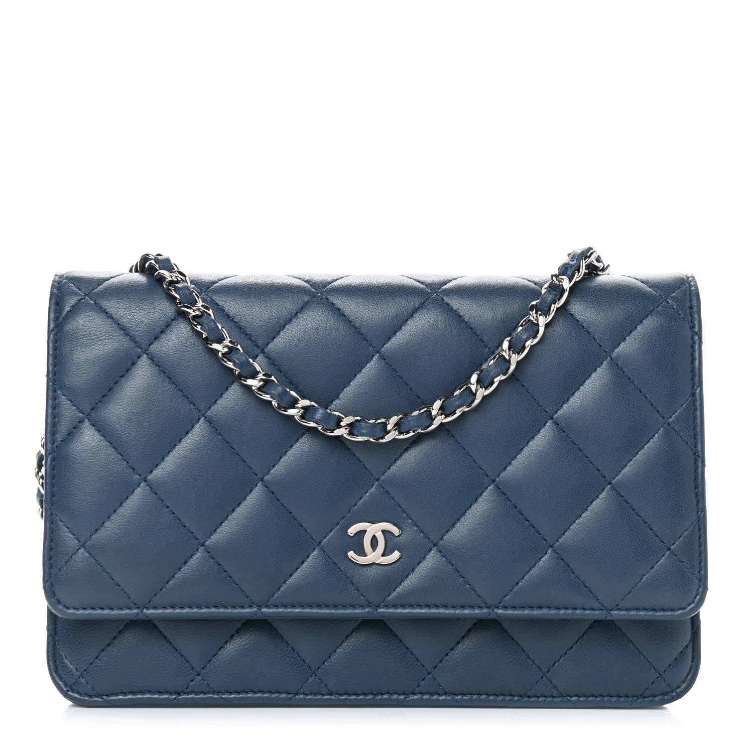 Chanel Lambskin Quilted Wallet On Chain WOC Blue 1 of 10