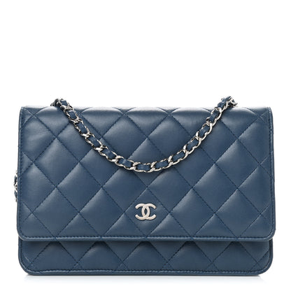 Chanel Lambskin Quilted Wallet On Chain WOC Blue 1 of 10