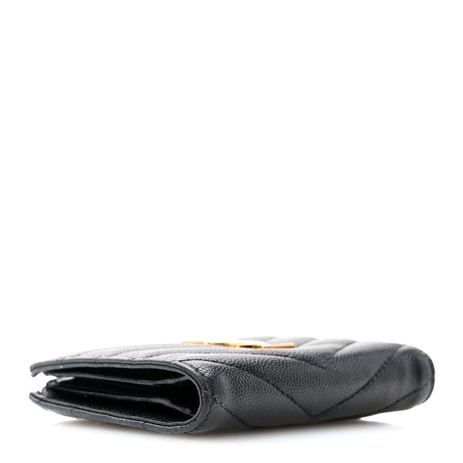 Saint Laurent Grain De Poudre Matelasse Chevron Monogram Zipped Two-Part Wallet Black 4 of 9