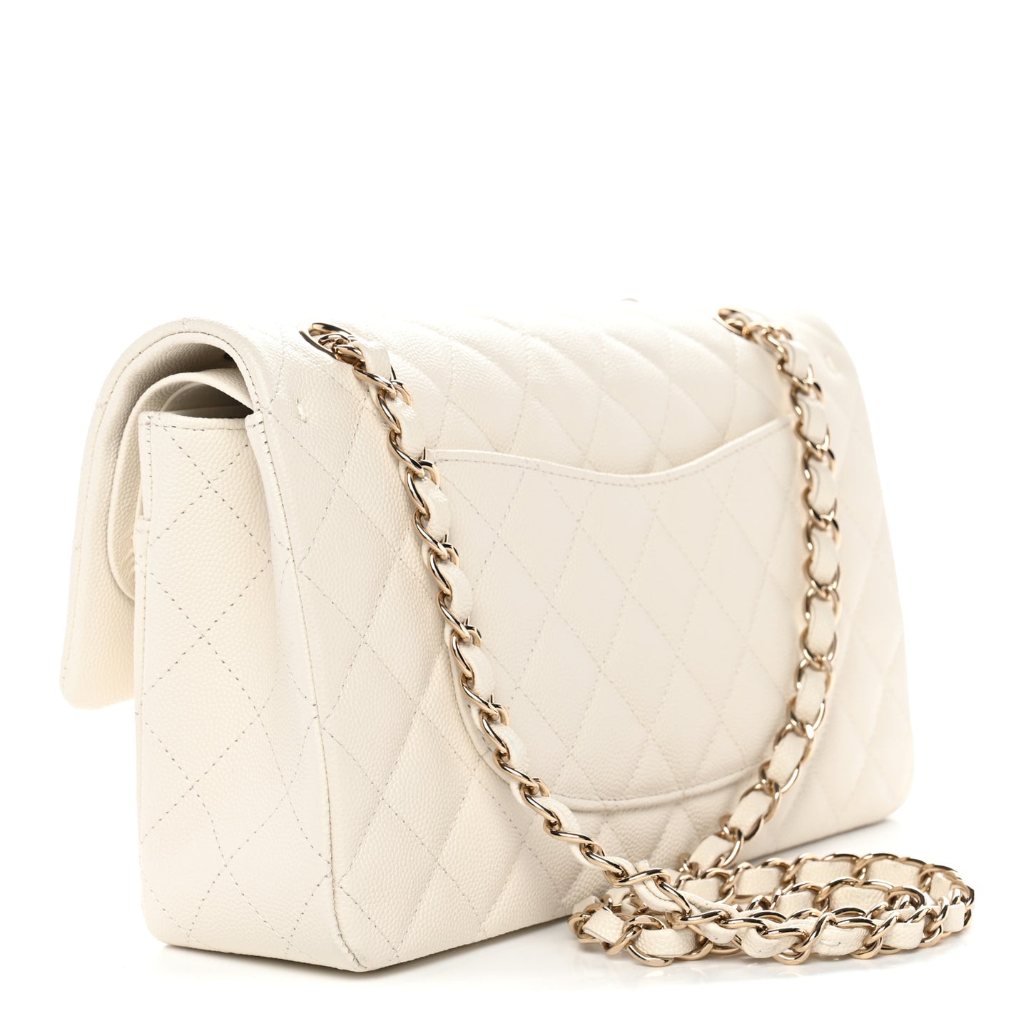Caviar Quilted Medium Double Flap White