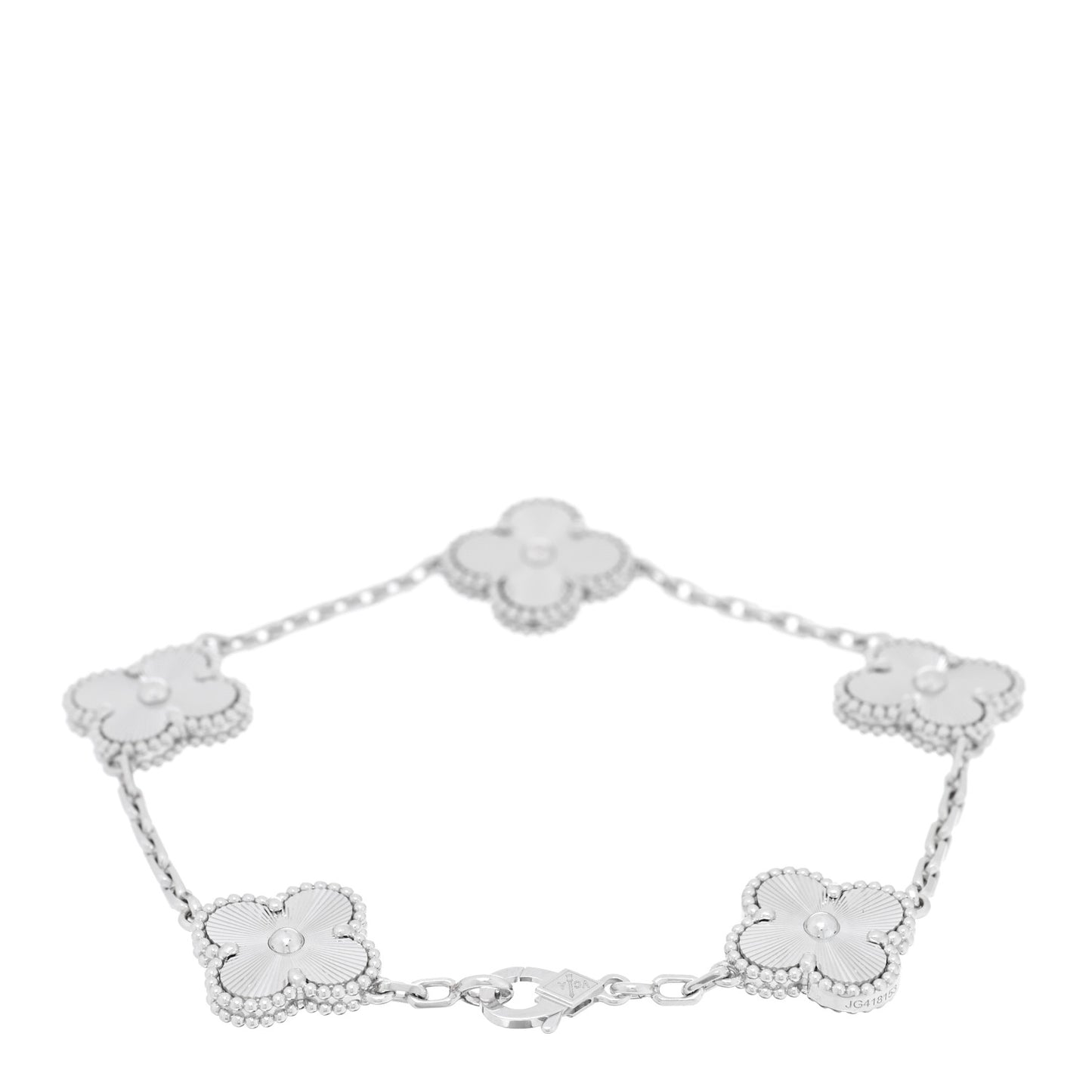 18K White Gold 5 Motifs Guilloche Vintage Alhambra Bracelet