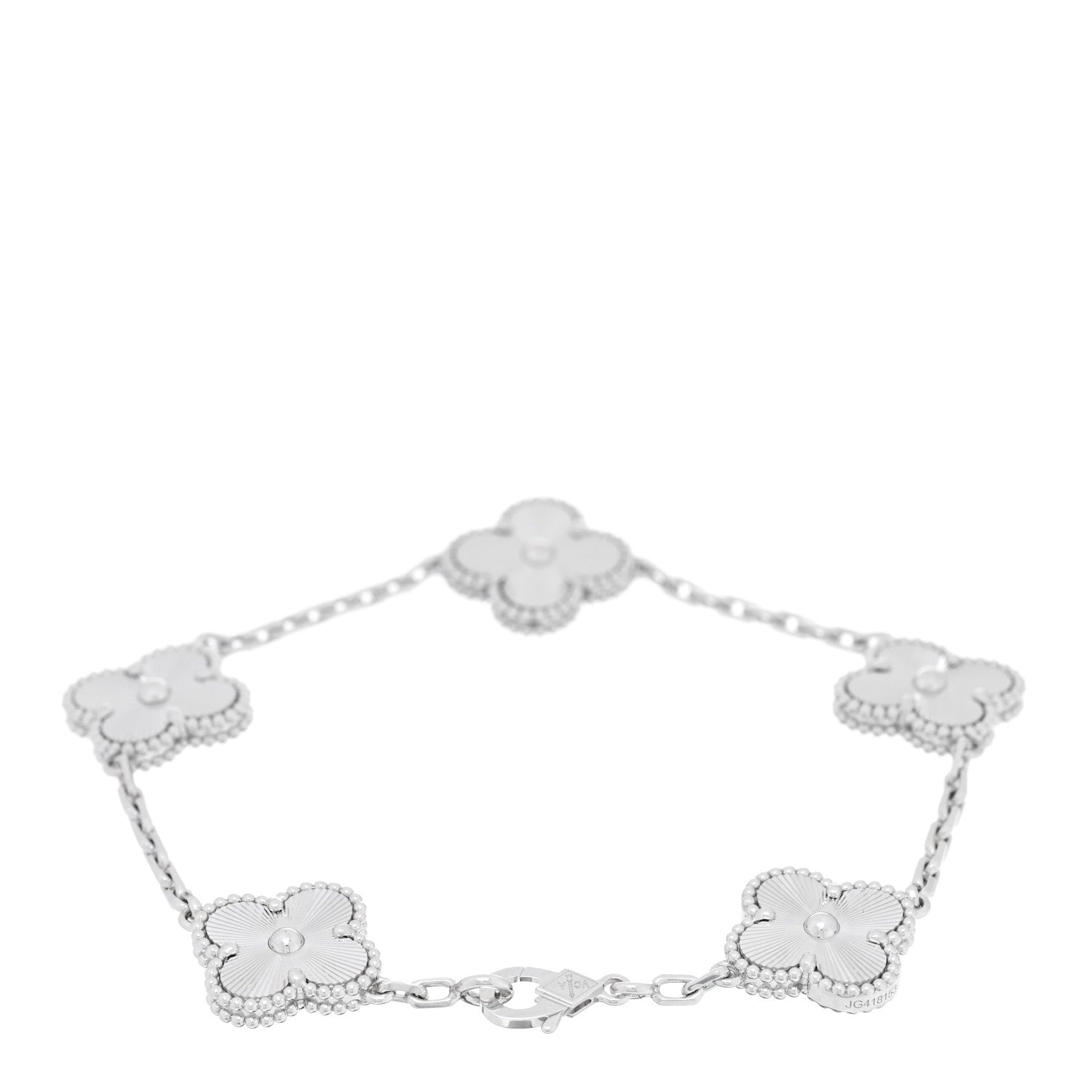 Van Cleef & Arpels 18K White Gold 5 Motifs Guilloche Vintage Alhambra Bracelet 2 of 4