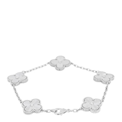 Van Cleef & Arpels 18K White Gold 5 Motifs Guilloche Vintage Alhambra Bracelet 2 of 4