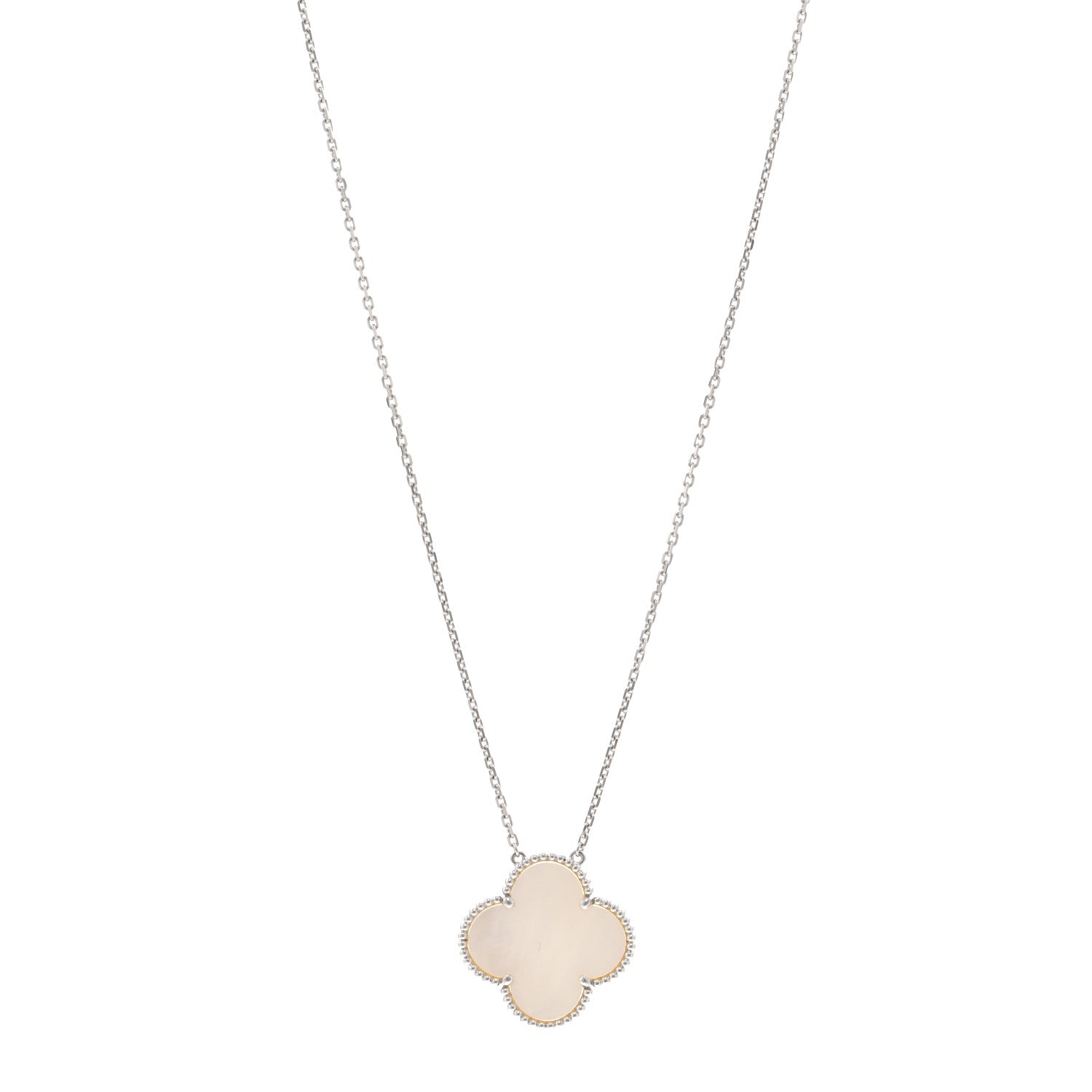 Van Cleef & Arpels 18K White Gold Mother of Pearl Magic Alhambra Pendant Necklace 1 of 5