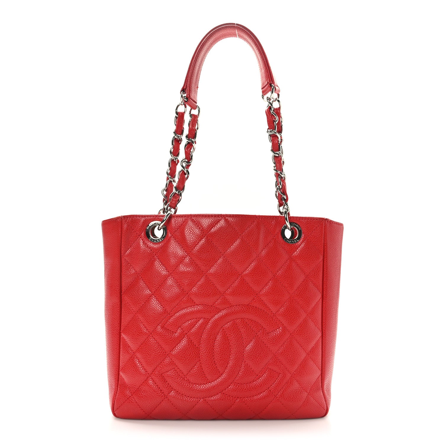 Chanel Caviar Quilted Petit Shopping Tote PST Red 1 of 9