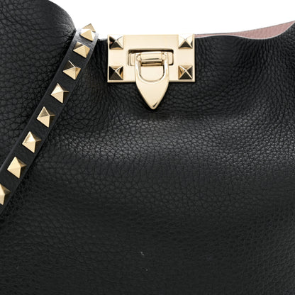 Valentino Garavani Grained Calfskin Small Rockstud Flip Lock Tote Black Rose Quartz 12 of 16