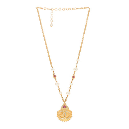Chanel Metal Pearl Crystal CC Shell Necklace Gold Pink Multicolor 2 of 5