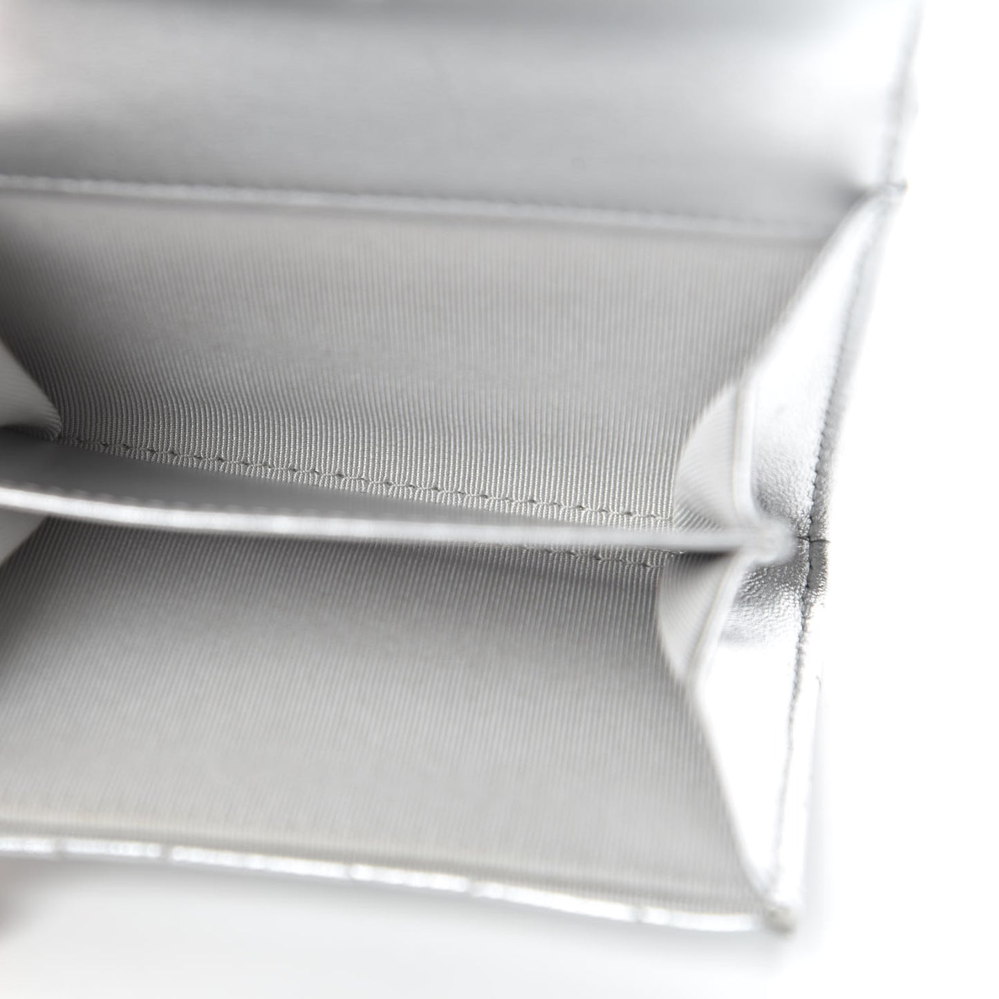 Metallic Lambskin Quilted Flap Card Holder Wallet Silver