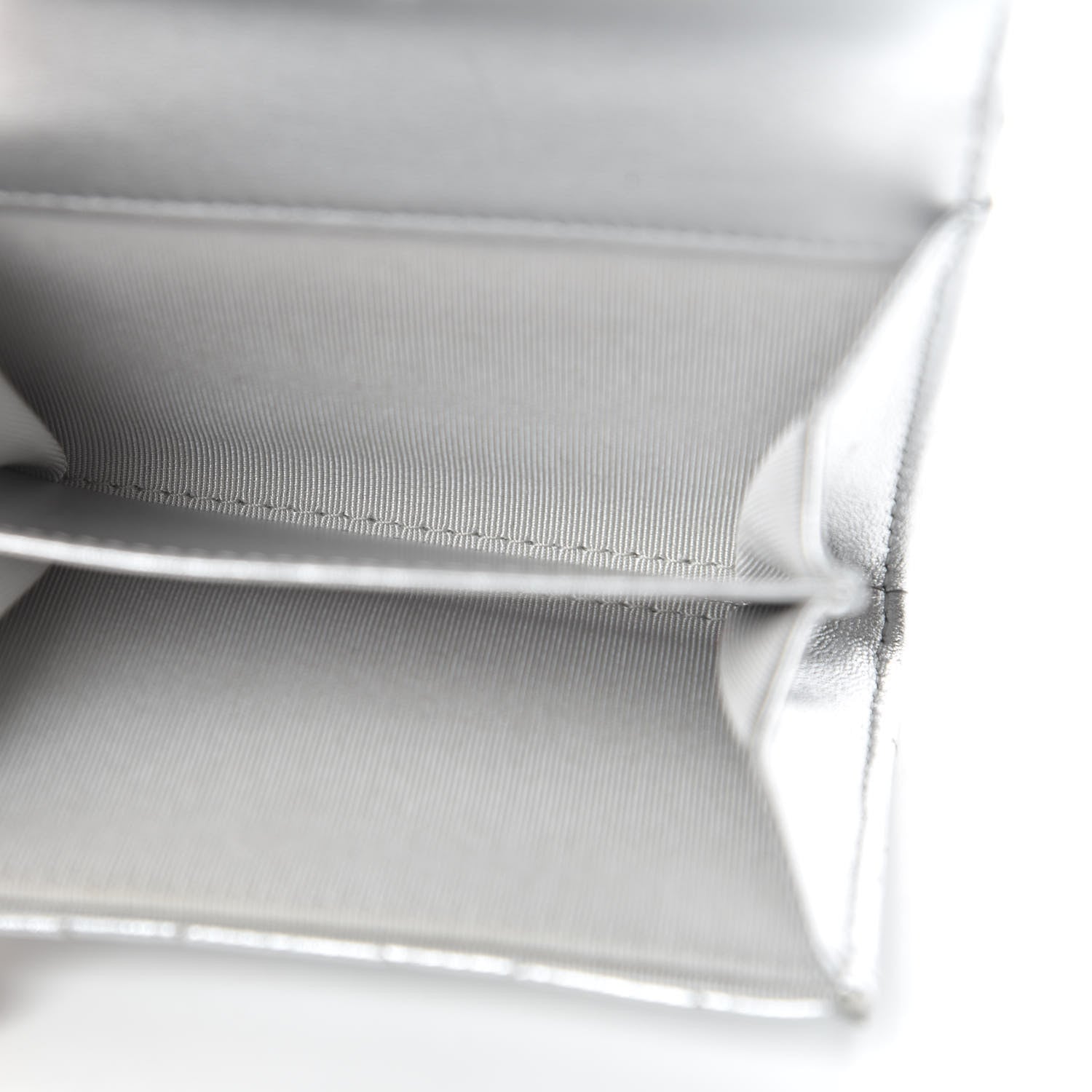 Chanel Metallic Lambskin Quilted Flap Card Holder Wallet Silver 5 of 11