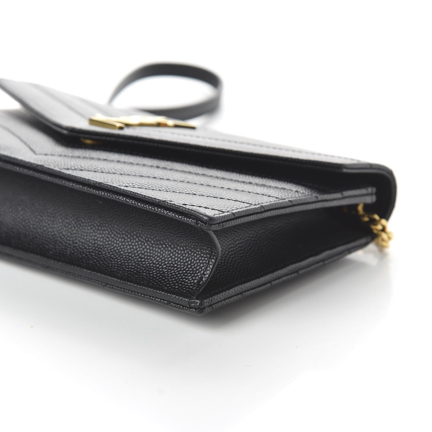 Saint Laurent Grain De Poudre Matelasse Chevron Monogram Envelope Chain Wallet Black 7 of 10