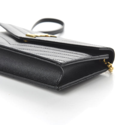 Saint Laurent Grain De Poudre Matelasse Chevron Monogram Envelope Chain Wallet Black 7 of 10