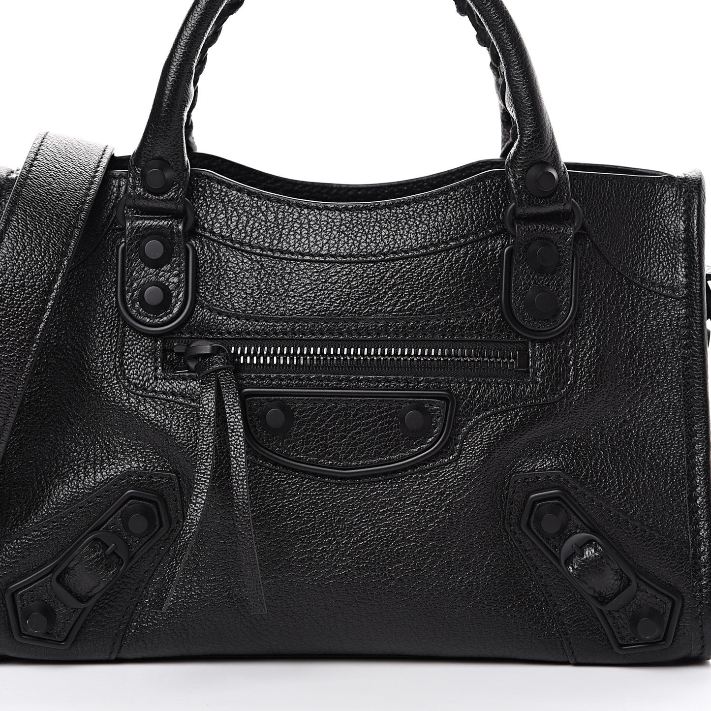 Shiny Goatskin Matte Black Metallic Edge Hardware Mini City Black