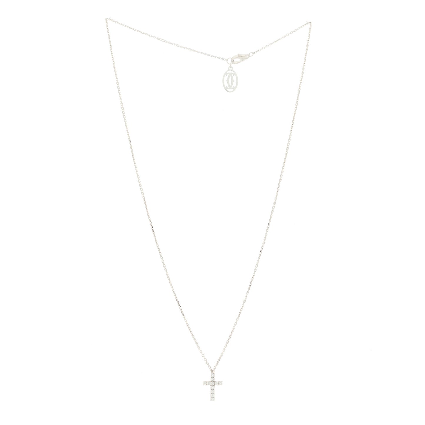 18K White Gold Diamond Symbols Cross Pendant Necklace