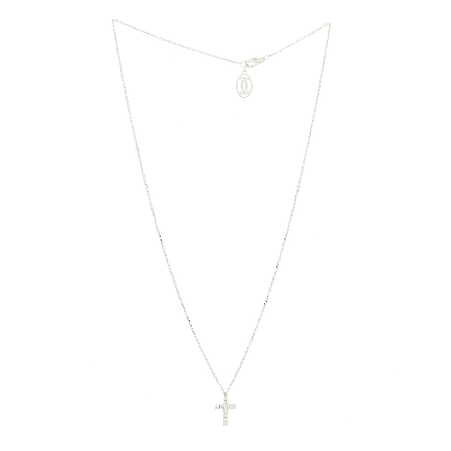 Cartier 18K White Gold Diamond Symbols Cross Pendant Necklace 3 of 6