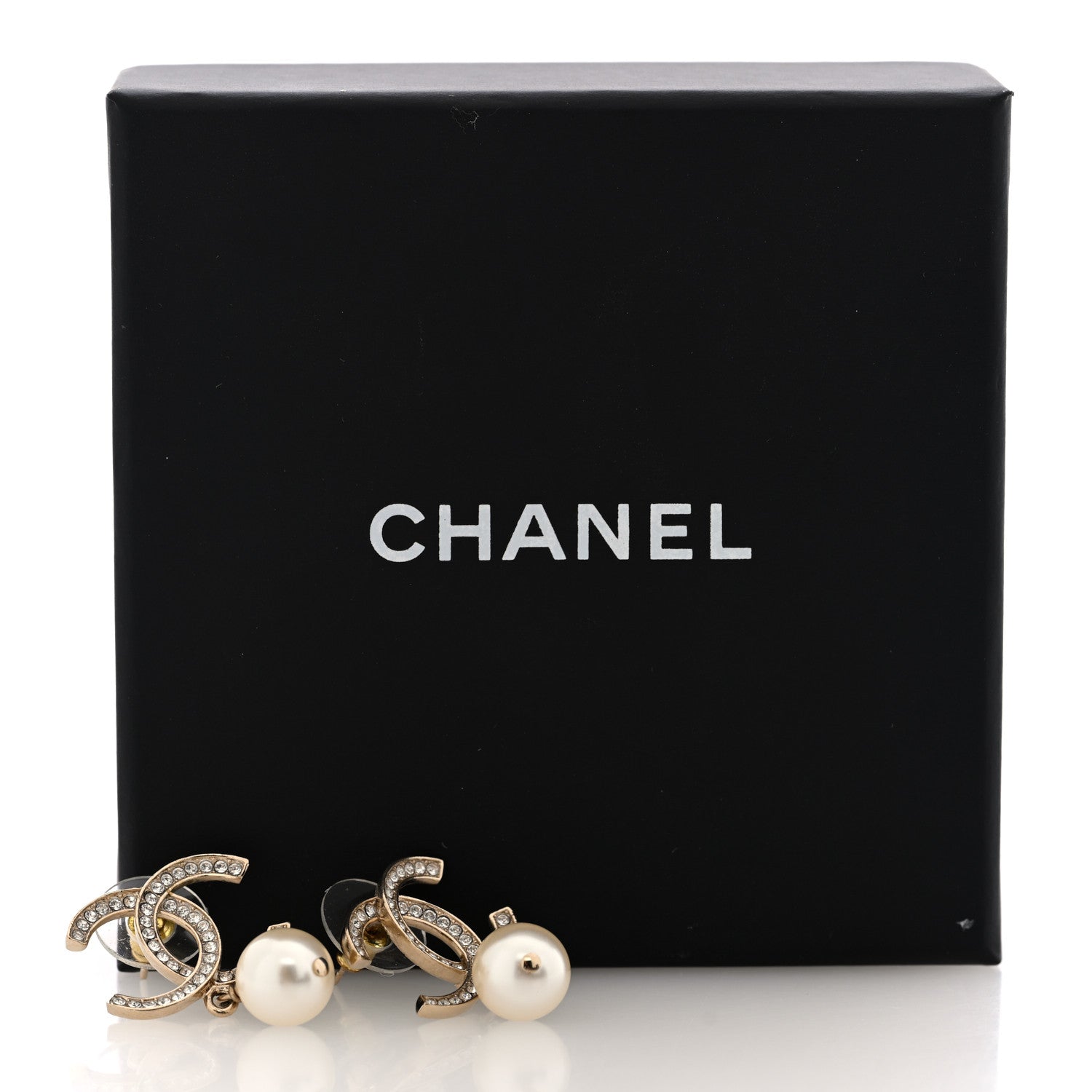 Chanel Crystal Pearl CC Drop Earrings Gold 5 of 5