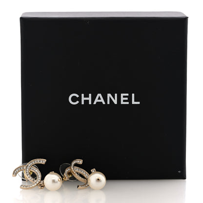 Chanel Crystal Pearl CC Drop Earrings Gold 5 of 5