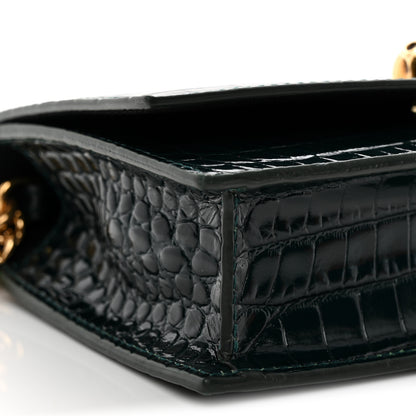 Alexander McQueen Glazed Calfskin Crocodile Embossed Small Skull Shoulder Bag Green 8 of 9