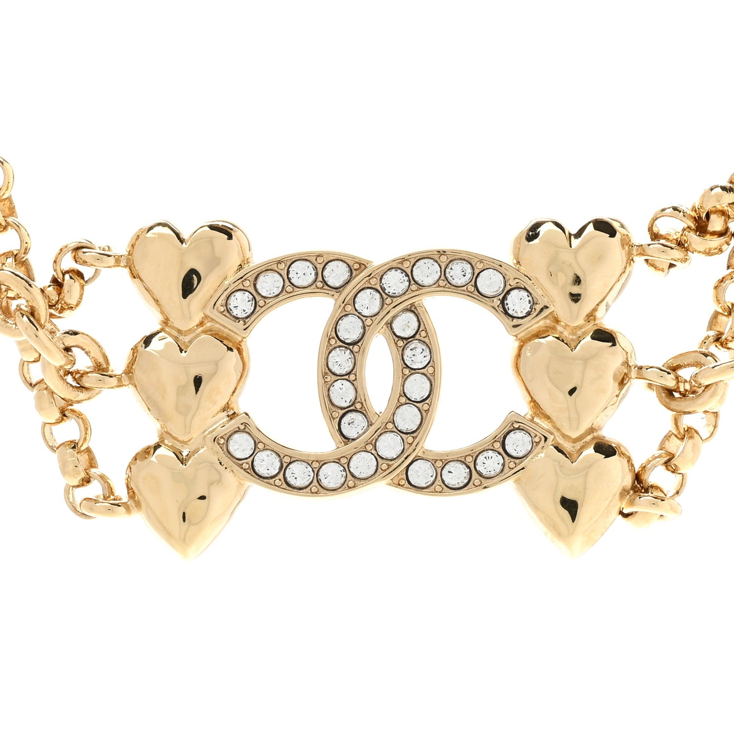 Crystal CC Heart Link Multi Strand Choker Necklace Gold