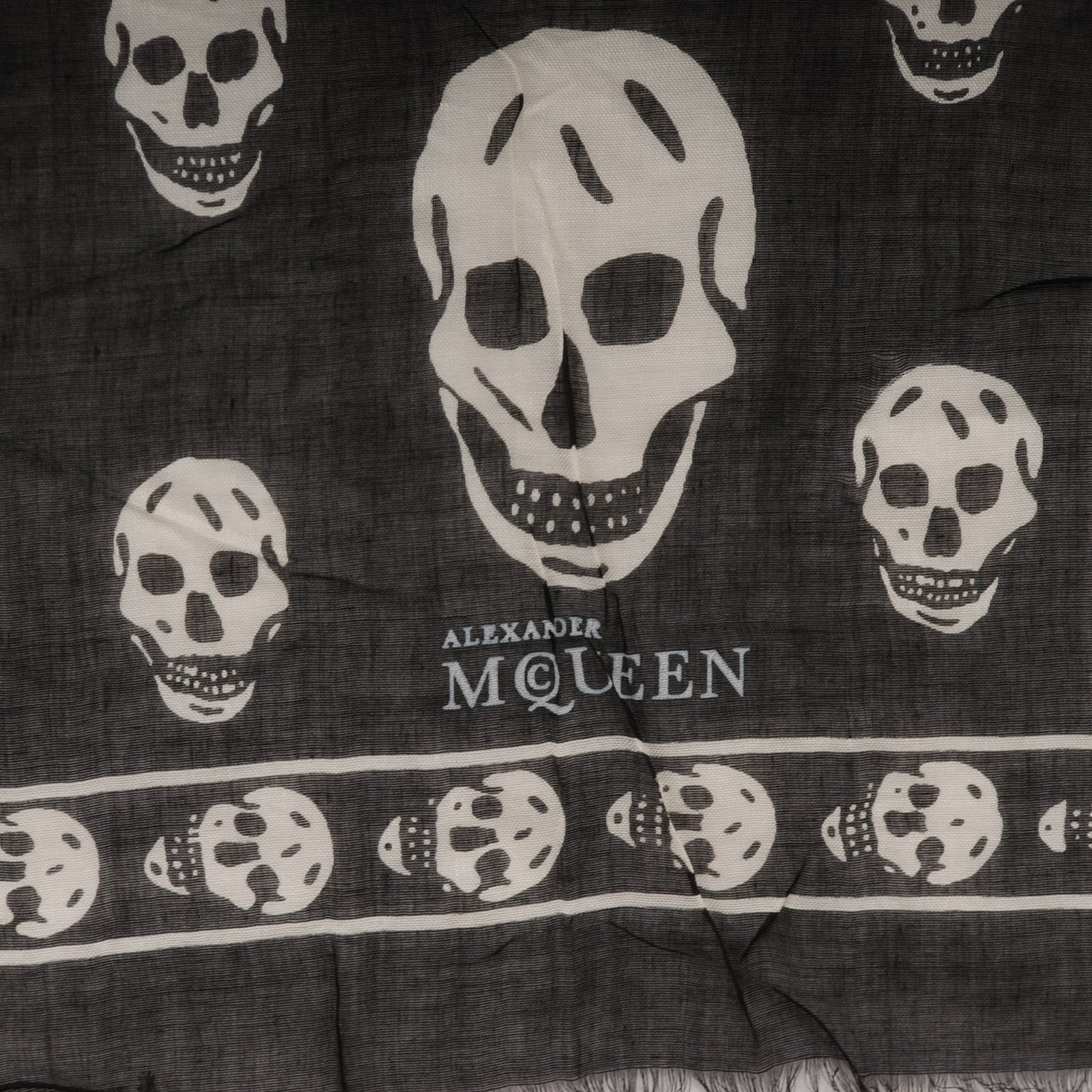 Modal Silk Skull Scarf Black White